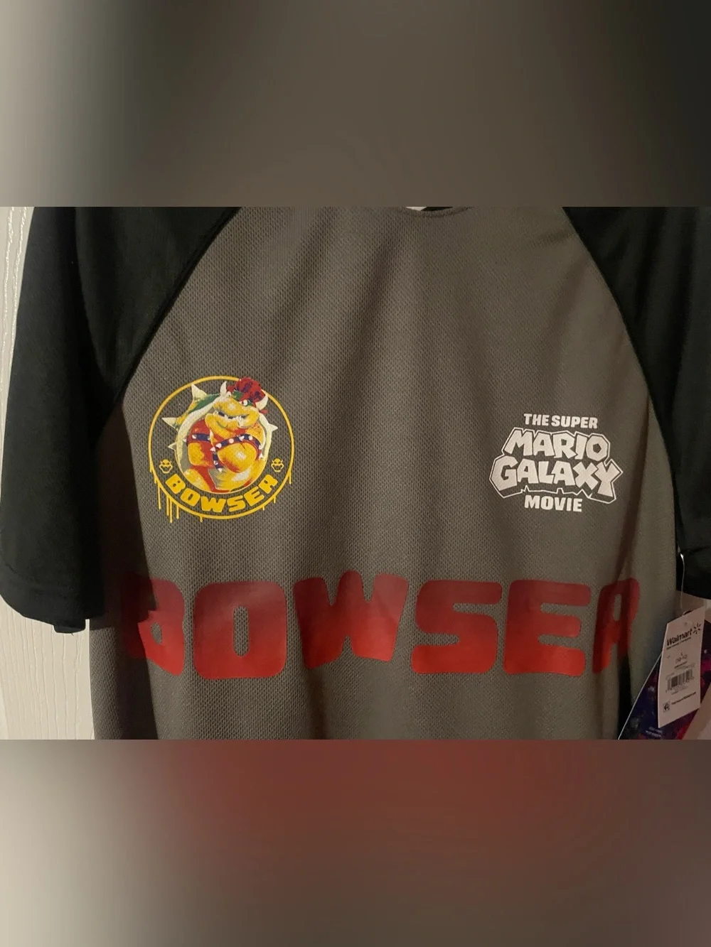 NWT Super Mario Bowser Soccer Jersey Boy Large 10/12 Gray Black Mesh Graphic Tee